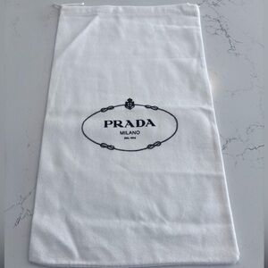 Prada Drawstring Dust Bag cotton LARGE 15”X 9” white black Prada Milano logo EUC